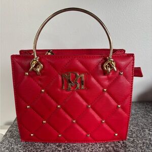 Red Quilted Top-Handle Bag with Gold Hardware